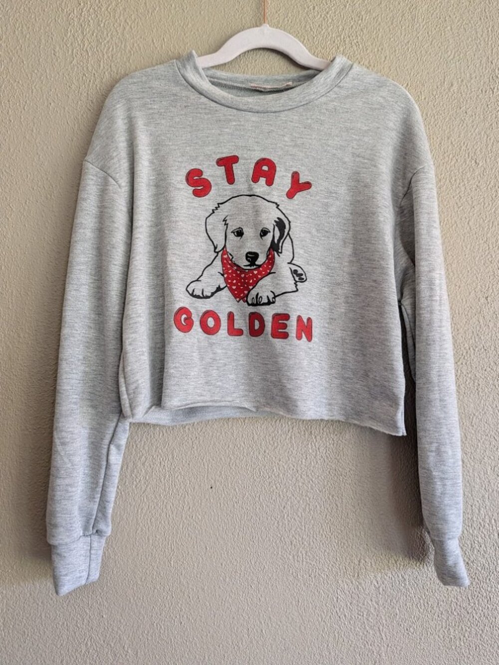 NWT Francesca’s Mi Ami Girls Stay Golden Puppy Dog Cropped Sweatshirt | Size 8